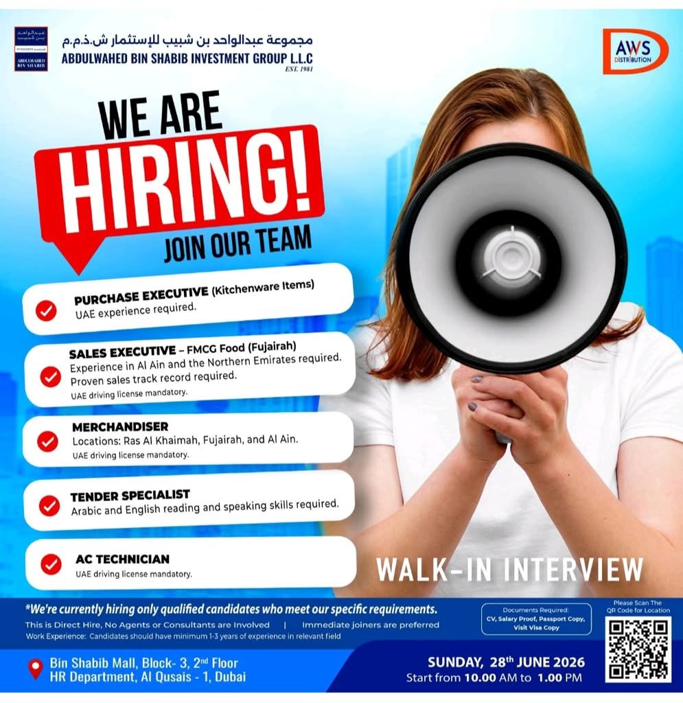 AWS Distribution Walk-In Interview 2026 – Latest Dubai Jobs at Abdulwahed Bin Shabib Investment Group