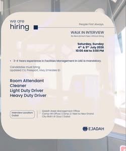Ejadah Walk-In Interview 2026: Latest Facility Management & Support Staff Jobs in UAE