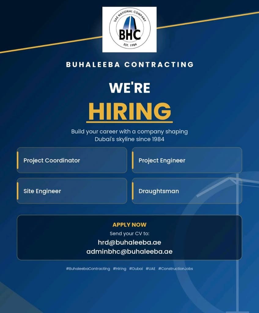 Buhaleeba Contracting LLC Careers 2026 – Latest Hiring in Dubai, UAE 1 Buhaleeba Contracting LLC