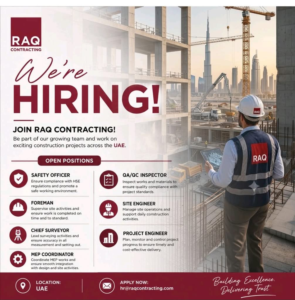 RAQ Contracting Careers UAE 2026 – RAQ Contracting Hiring for Construction Jobs 1 RAQ Contracting Careers UAE 2026 – RAQ Contracting Hiring for Construction Jobs