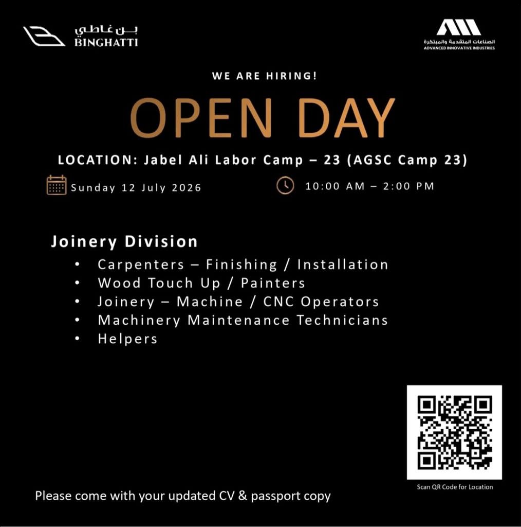 Binghatti Open Day Walk-In Interview 2026 – Joinery & Aluminum Division Jobs in Dubai 2 Binghatti Open Day Walk-In Interview 2026 – Joinery & Aluminum Division Jobs in Dubai