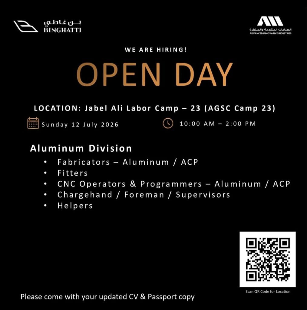 Binghatti Open Day Walk-In Interview 2026 – Joinery & Aluminum Division Jobs in Dubai 1 Binghatti Open Day Walk-In Interview 2026 – Joinery & Aluminum Division Jobs in Dubai