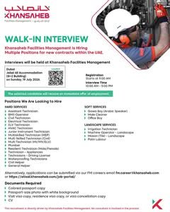 Khansaheb Facilities Management Walk-In Interview 2026 – Multiple Job Vacancies in UAE
