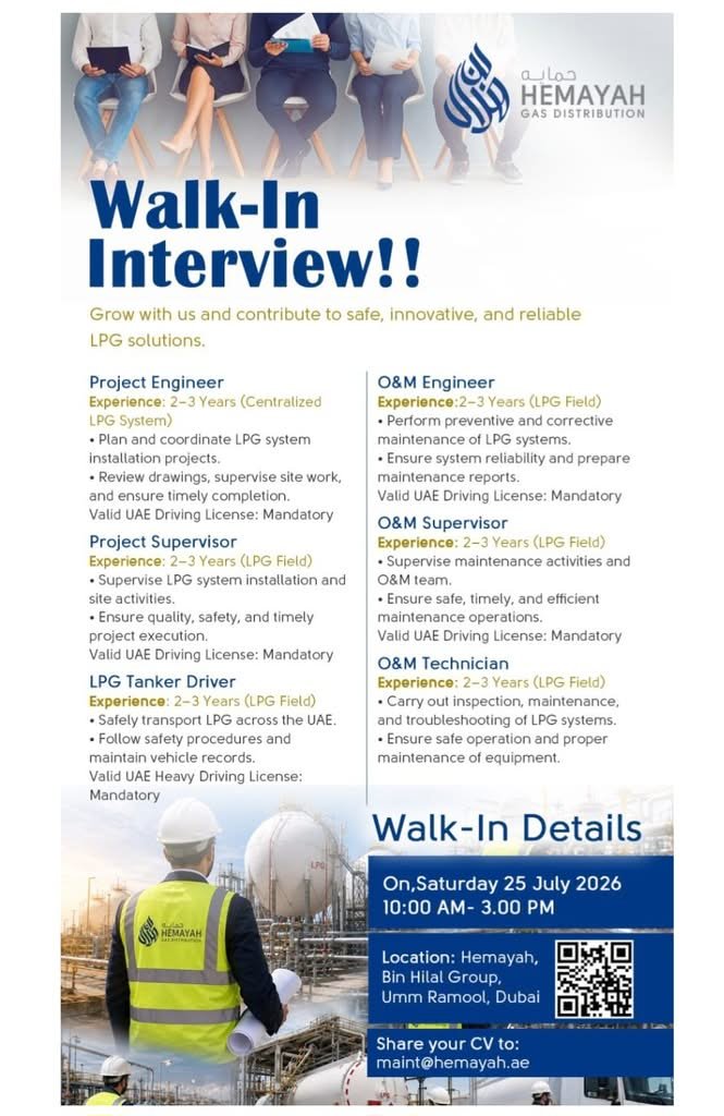 Bin Hilal Holdings Walk-In Interview 2026 | Hemayah Gas Distribution Jobs in Dubai