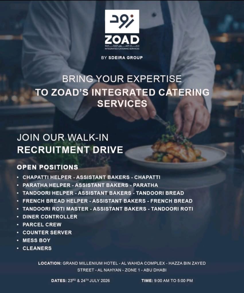 ZOAD Integrated Catering Services Walk-In Interview 2026 | Latest Abu Dhabi Jobs