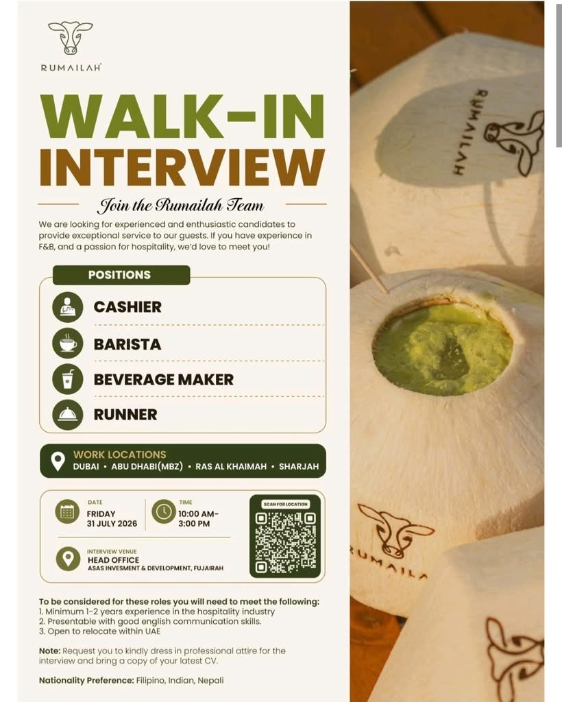 Rumailah Walk-In Interview 2026 in UAE | Latest Hospitality Jobs