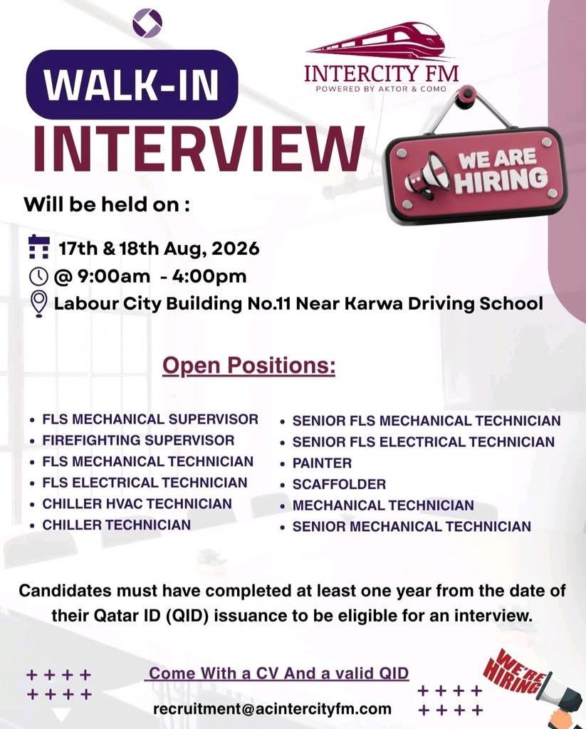 Aktor Como Intercity Facilities Management Jobs Qatar – Walk-In Interview 2026 1 Aktor Como Intercity Facilities Management Jobs Qatar – Walk-In Interview 2026