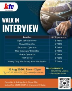 KTC International Jobs in Dubai 2026 – Walk-In Interview