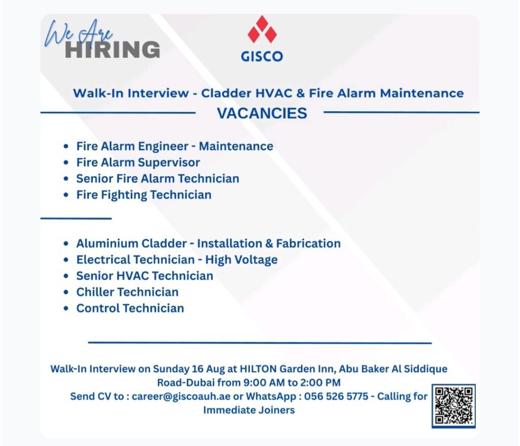 GISCO Jobs in Dubai 2026 – Walk-In Interview for Technicians & Engineers