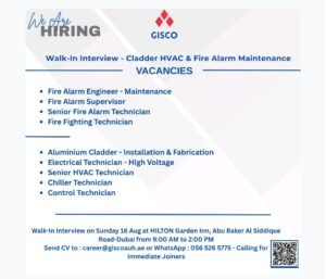 GISCO Jobs in Dubai 2026 – Walk-In Interview for Technicians & Engineers 1 GISCO Jobs in Dubai 2026 – Walk-In Interview for Technicians & Engineers