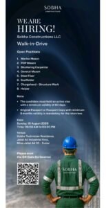 Sobha Constructions Walk-In Interview Dubai 2026 | Latest Construction Jobs in UAE