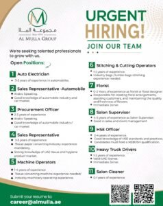 Al Mulla Group UAE Jobs 2026 – Urgent Hiring in Fujairah 1 Al Mulla Group UAE Jobs 2026 – Urgent Hiring in Fujairah