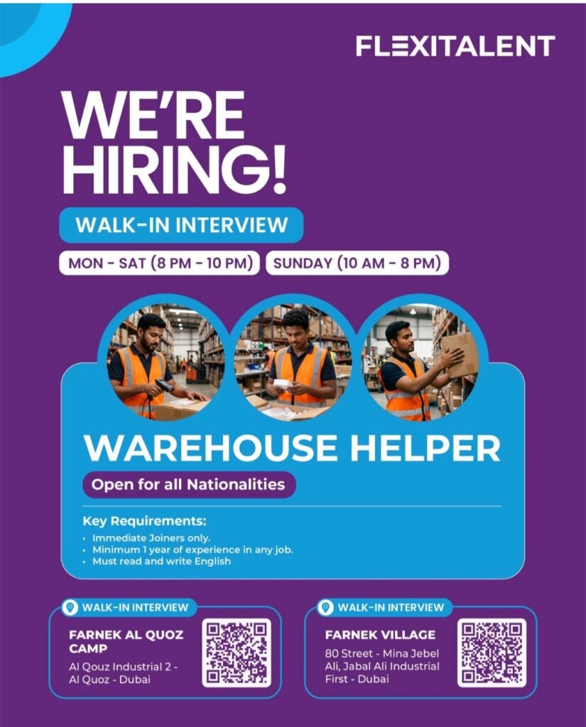 FlexiTalent Warehouse Helper Jobs in Dubai – Walk-In Interview