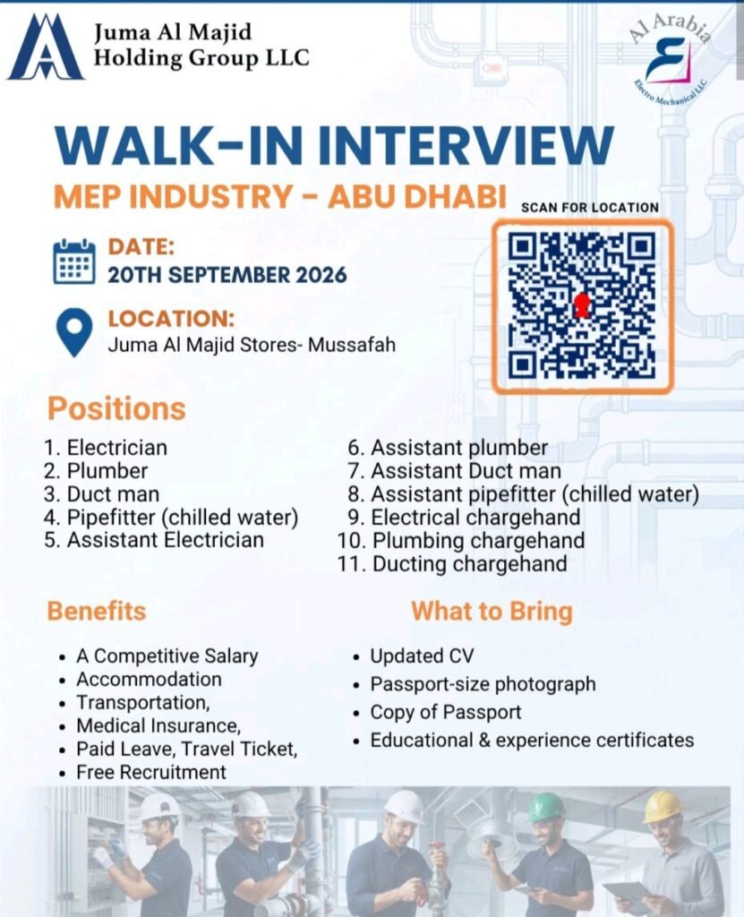 Juma Al Majid Group Walk-In Interview 2026 – MEP Jobs in Abu Dhabi