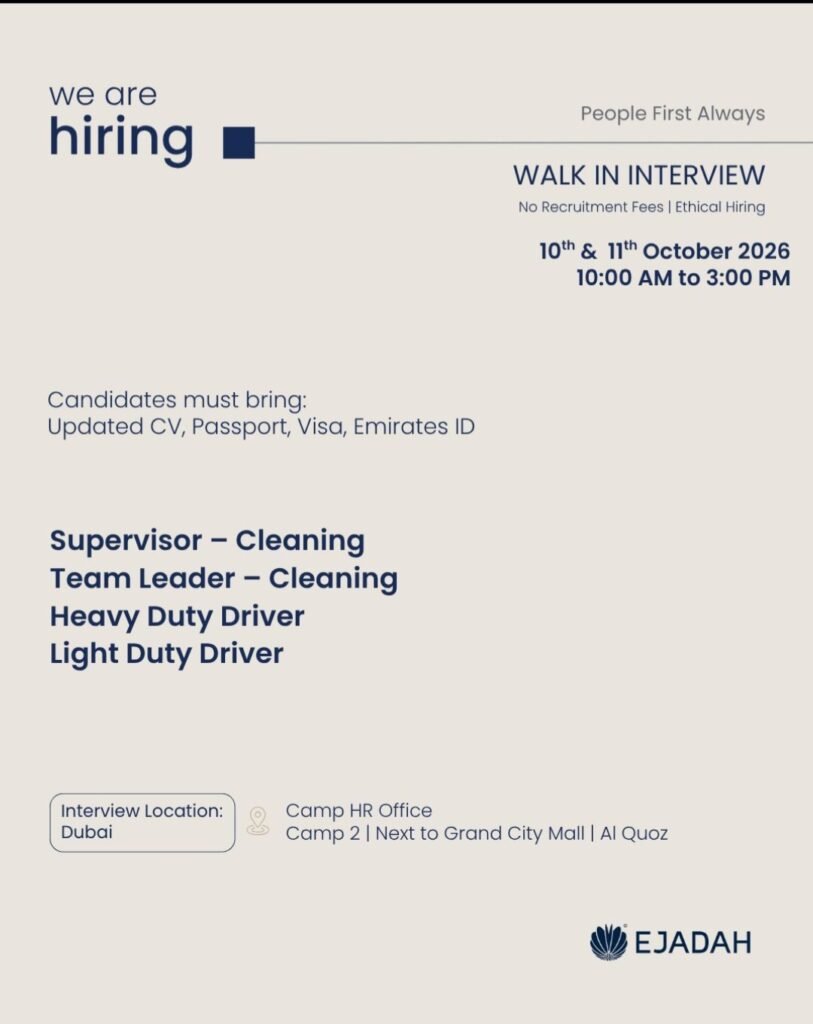 Ejadah Careers 2026: Walk-In Interview for Multiple Jobs in Dubai