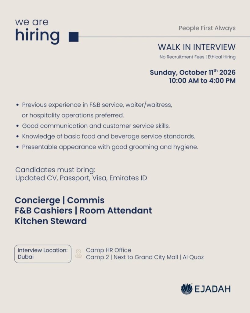 Ejadah Careers 2026: Walk-In Interview for Multiple Jobs in Dubai