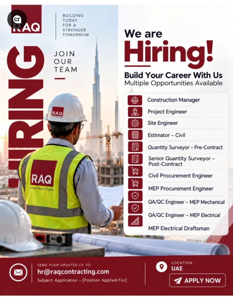 RAQ Contracting Careers UAE 2026 – RAQ Contracting Hiring for Construction Jobs 1 RAQ Contracting Careers UAE 2026 – RAQ Contracting Hiring for Construction Jobs