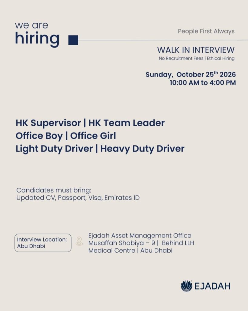 Ejadah Asset Management Jobs in Abu Dhabi – Walk-In Interview on 25 October 2026 2 Ejadah Asset Management Jobs in Abu Dhabi
