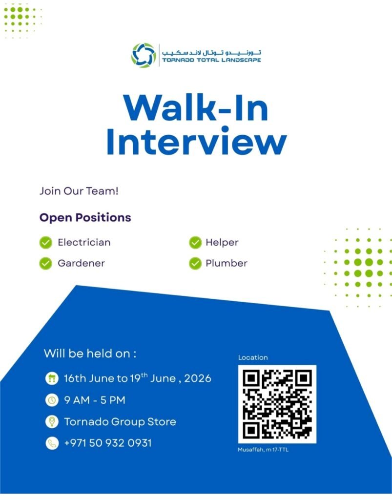 Tornado Total Landscape Walk-In Interview 2026 – Jobs in Abu Dhabi 1 Tornado