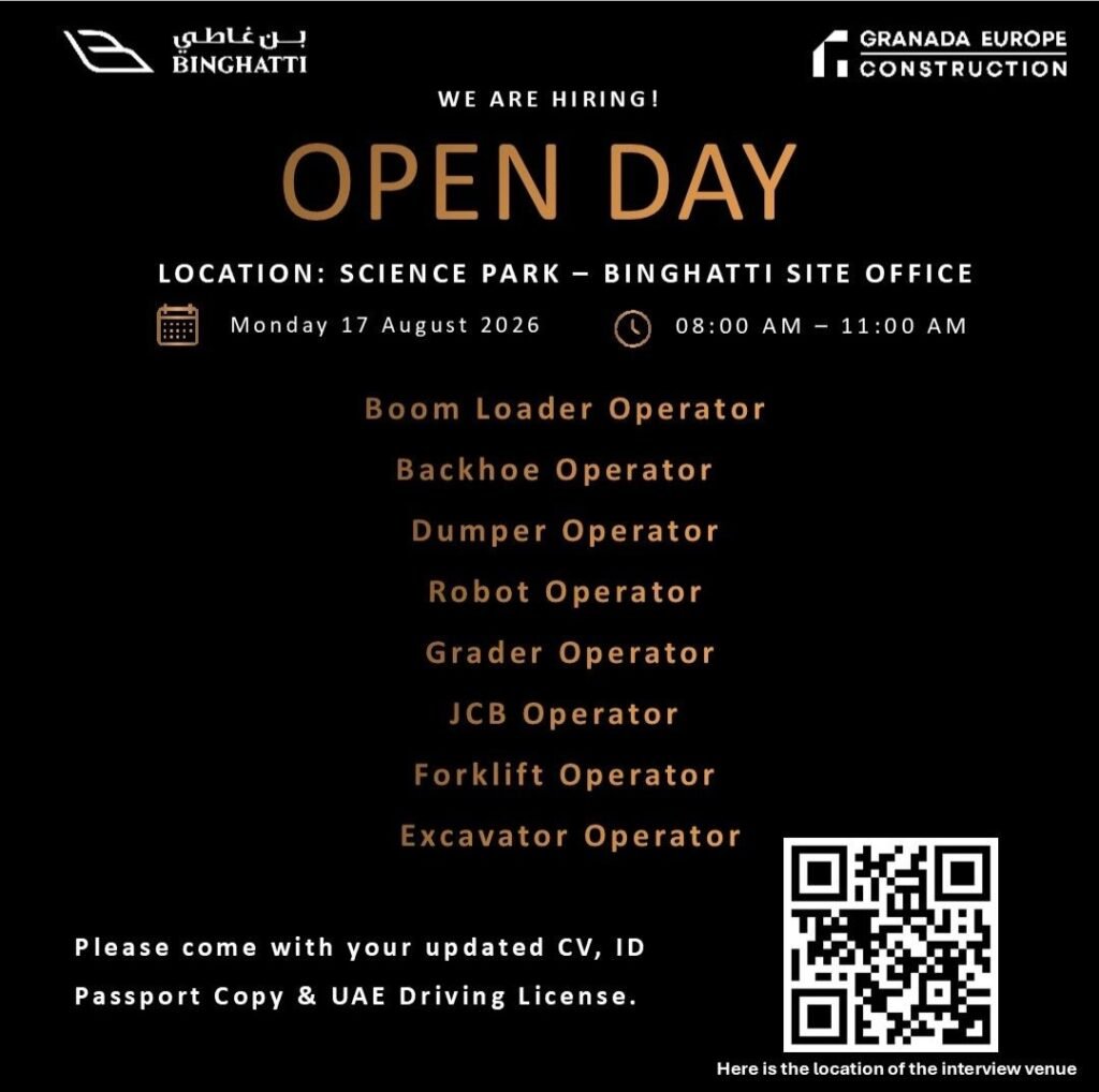 Binghatti Jobs 2026 – Open Day Hiring for Heavy Equipment Operators in Dubai 1 Binghatti Jobs 2026 – Open Day Hiring for Heavy Equipment Operators in Dubai