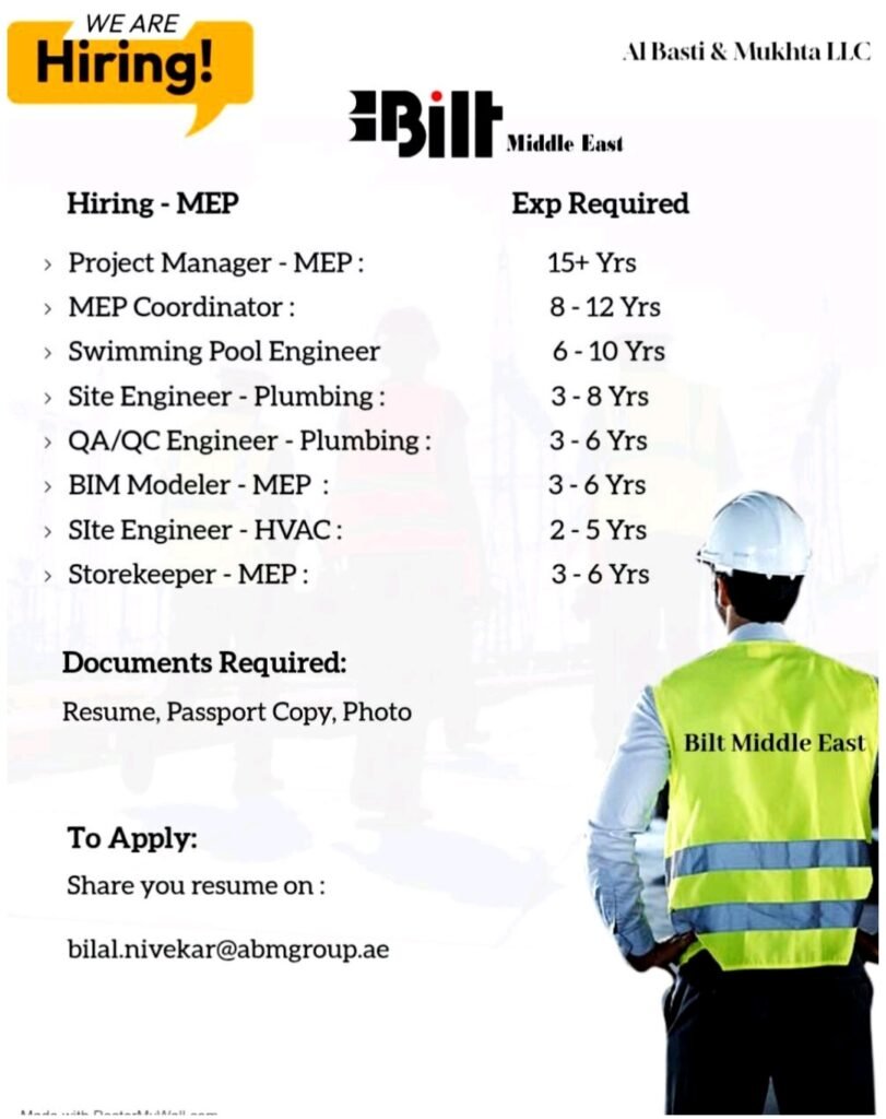 Al Basti & Muktha LLC MEP Jobs in Dubai 2026 | Apply for Latest MEP Vacancies