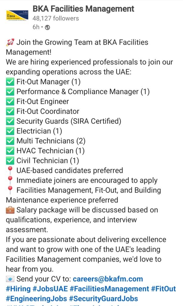 BKA Facilities Management Careers 2026 – Apply for Electrician, HVAC Technician, Plumber, Multi Technician & More