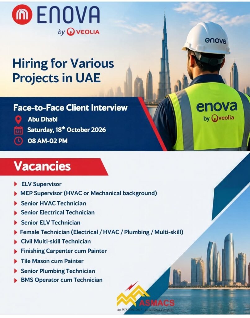 Enova Careers UAE 2026: Walk-In Interview in Abu Dhabi for Multiple Jobs