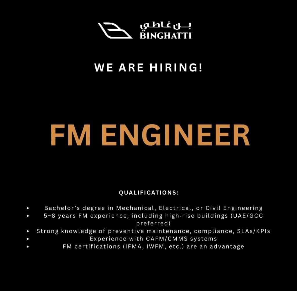 Binghatti FM Engineer Jobs in Dubai 2026 | Apply for Facilities Engineer Vacancy 1 Binghatti