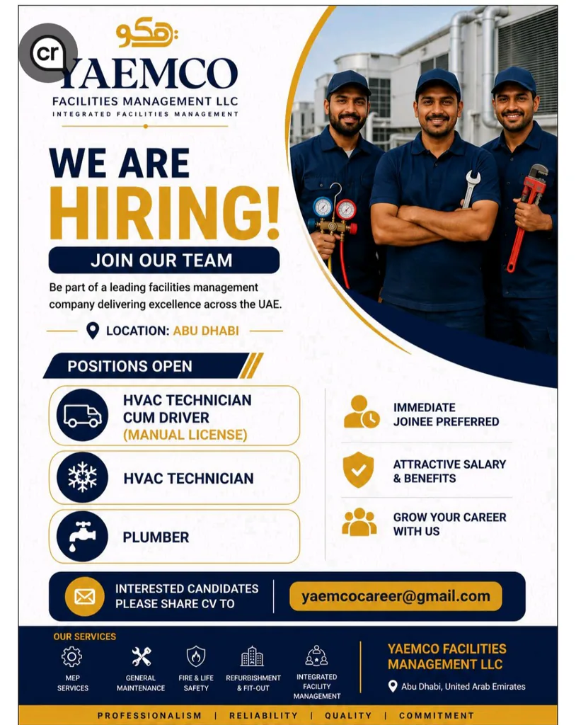 YAEMCO Facilities Management LLC Walk-In Interview 2026 | Latest Abu Dhabi Jobs 1 YAEMCO Facilities Management LLC