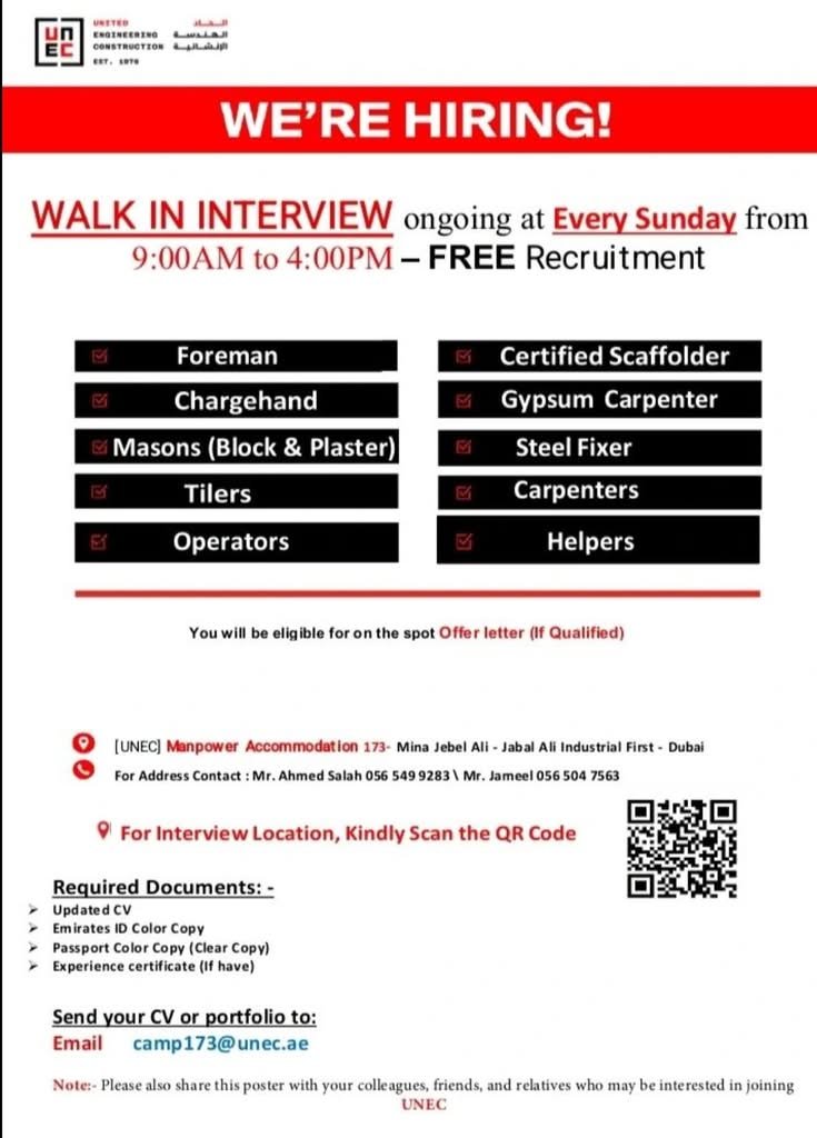 UNEC Walk-In Interview 2026 in Dubai | United Engineering Construction Careers UAE 1 UNEC Walk-In Interview 2026