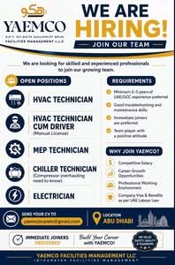 YAEMCO Facilities Management Careers 2026 – Apply for HVAC Technician, MEP Technician & Electrician Jobs in Abu Dhabi