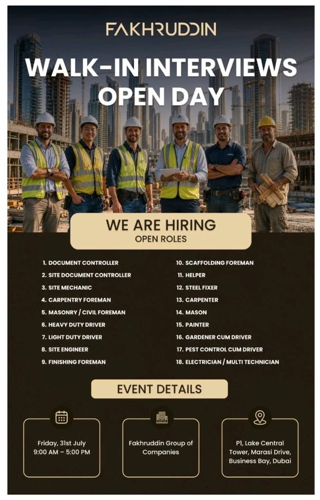 Fakhruddin Group Walk-In Interview 2026 | Construction & Facility Management Jobs in Dubai 1 Fakhruddin Group