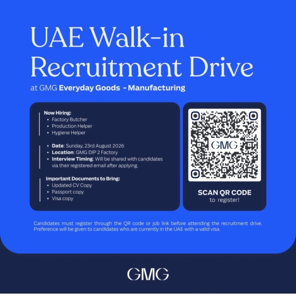 GMG Walk-in Recruitment Drive 2026 – Factory Butcher, Production Helper & Hygiene Helper Jobs 1 GMG
