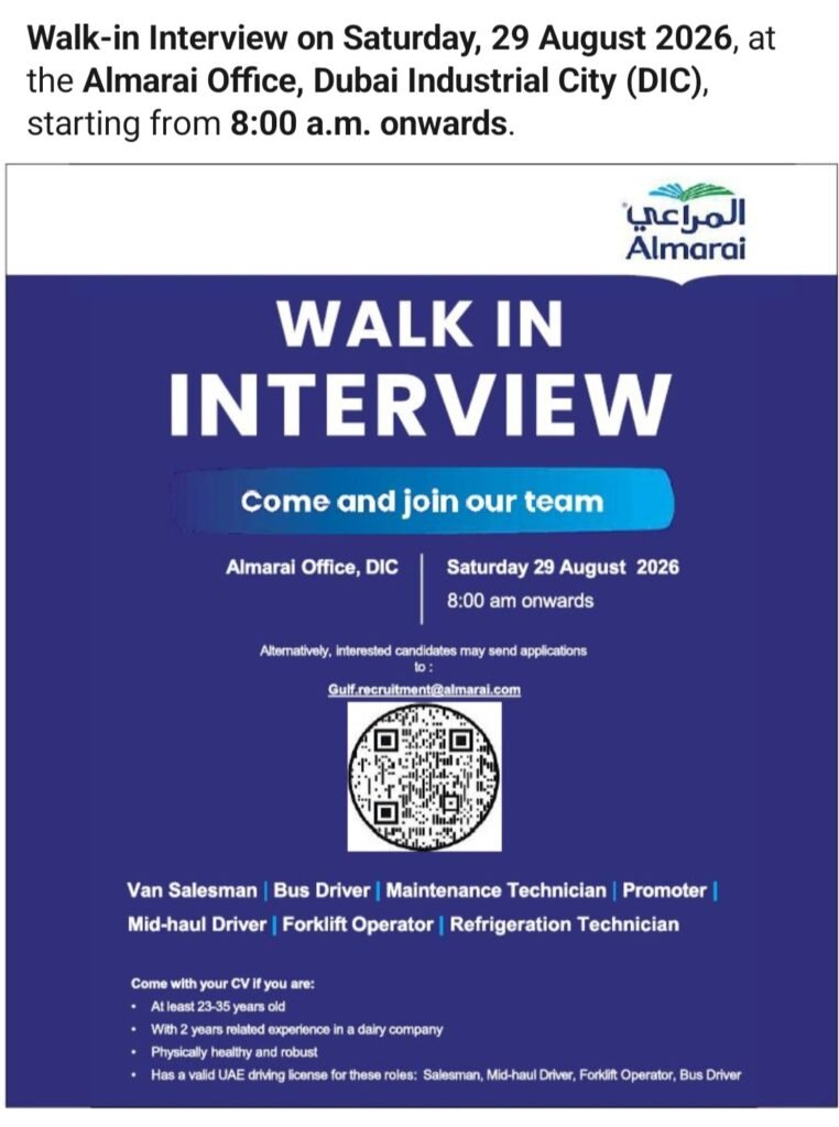 Almarai Walk-In Interview 2026 – Multiple Jobs in Dubai 1 Almarai