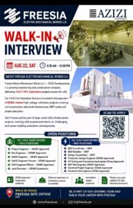 Freesia Electro Mechanical Works LLC Jobs 2026 – Walk-In Interview