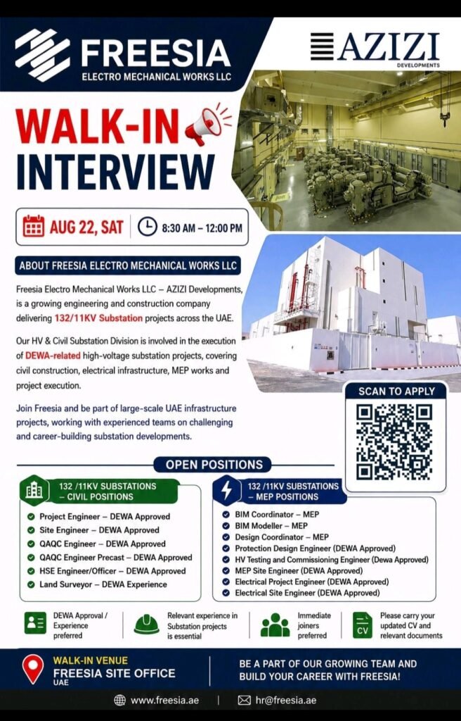 Freesia Electro Mechanical Works LLC Jobs 2026 – Walk-In Interview 1 Freesia Electro Mechanical Works LLC Jobs 2026 – Walk-In Interview