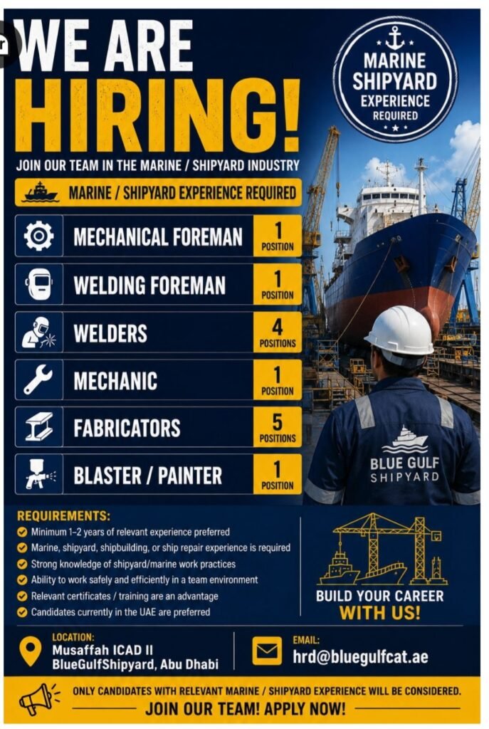 Blue Gulf Shipyard Jobs in Abu Dhabi 2026 – Marine & Shipyard Vacancies 1 Blue Gulf Shipyard