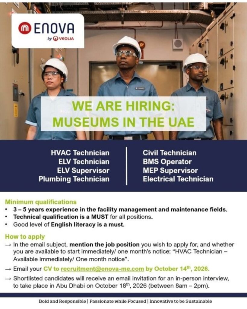 Enova by Veolia Jobs in UAE 2026 – Multiple Vacancies