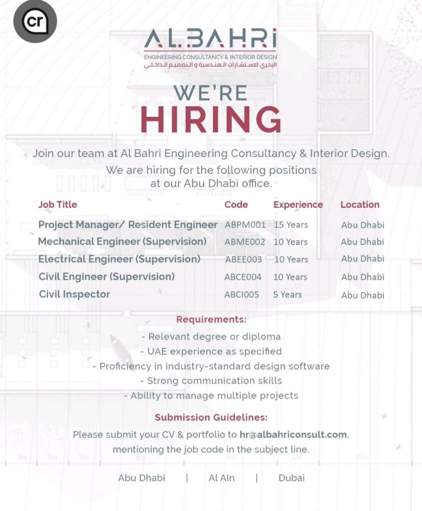 Al Bahri Engineering Consultancy Jobs in Abu Dhabi – Latest Engineering Vacancies 1 Al Bahri Engineering