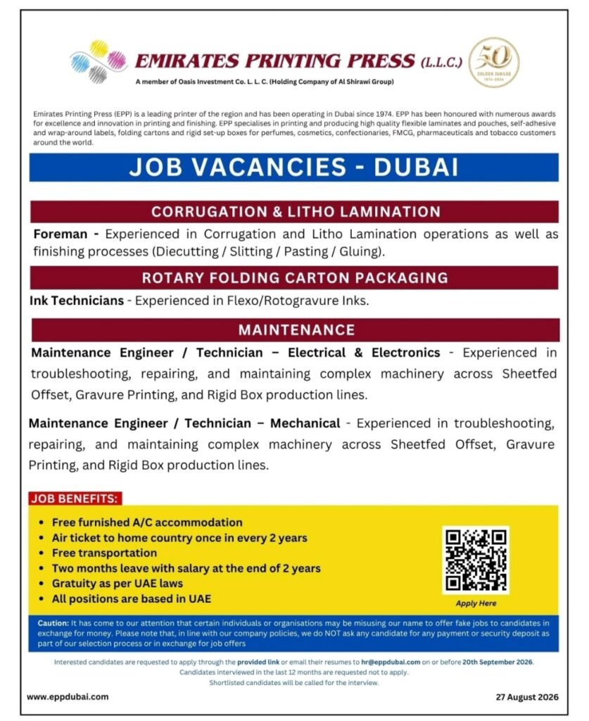Emirates Printing Press Jobs in Dubai – Latest Vacancies 2026 1 Emirates Printing Press