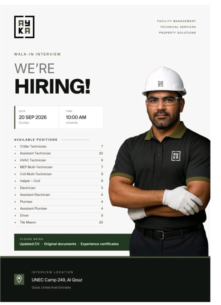 AYKA Facility Management Jobs 2026 – Walk-In Interview in Dubai 1 AYKA Facility Management