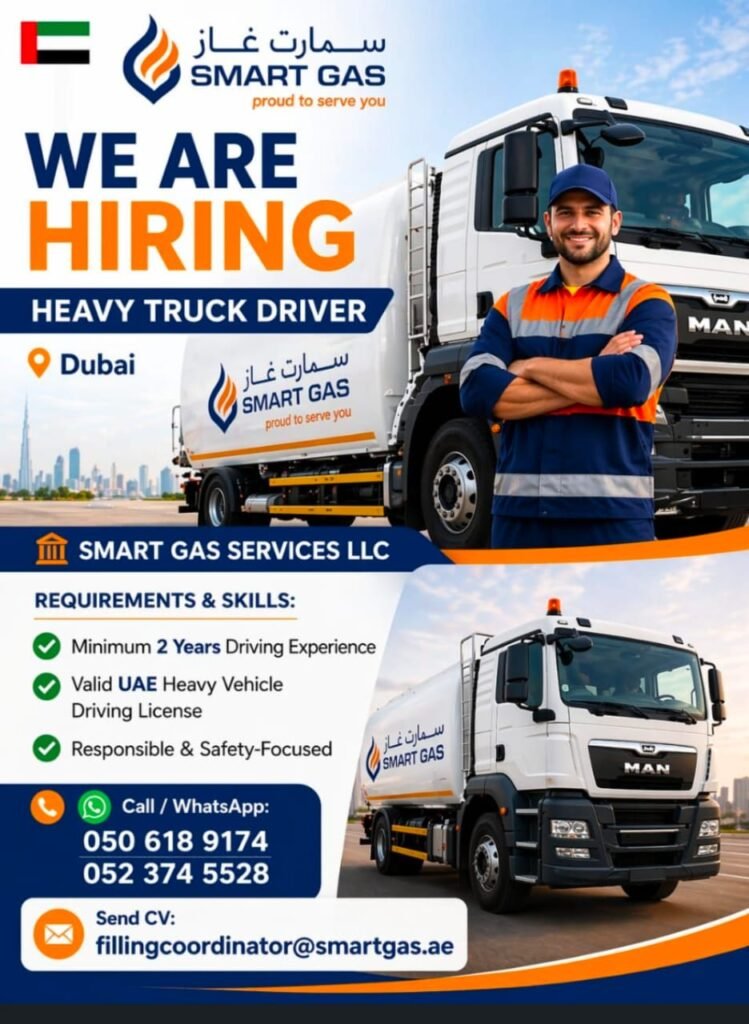 Smart Gas Services LLC Careers 2026: Heavy Truck Driver, Sales Executive, Technician & PRO Jobs in Dubai 3 Smart Gas Services