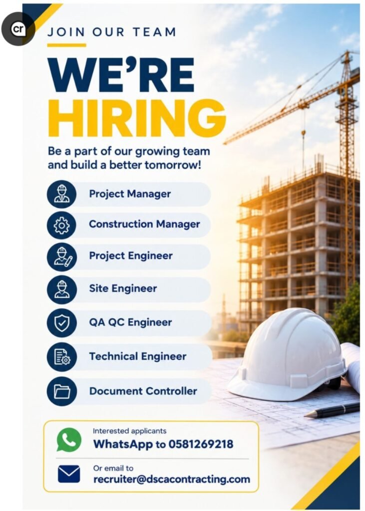 DSCA Building Contracting LLC Jobs in UAE 2026 – Multiple Engineering and Construction Vacancies
