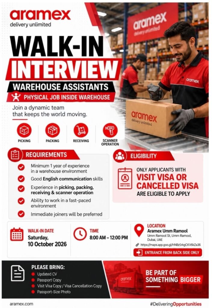 Aramex Walk-In Interview in Dubai 2026 – Warehouse Assistant Jobs 1 Aramex