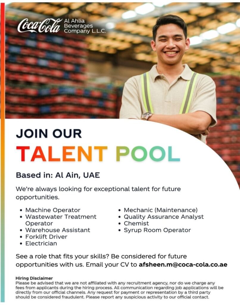 Coca-Cola Al Ahlia Beverages Careers 2026: Jobs in Al Ain, UAE 1 Coca-Cola Al Ahlia Beverages Company L.L.C