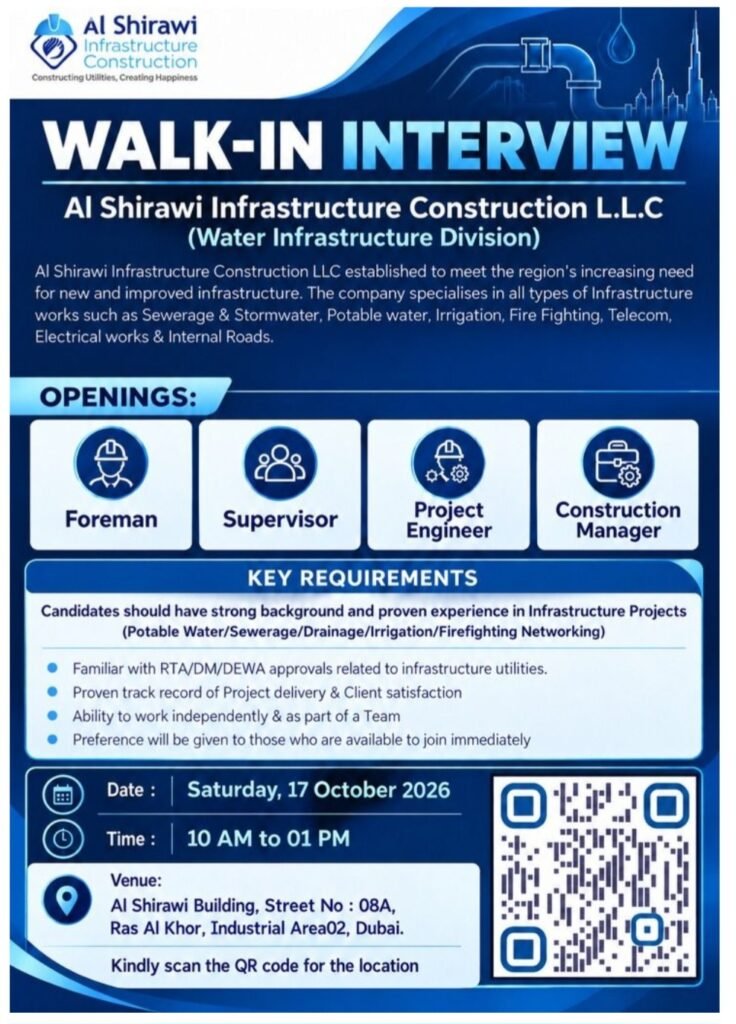 Al Shirawi Infrastructure Construction Jobs in Dubai – Walk-In Interview 2026 1 Al Shirawi Infrastructure