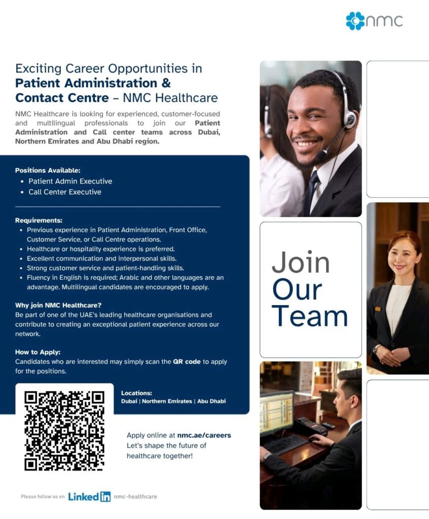 NMC Healthcare Jobs in UAE – Patient Admin Executive and Call Center Executive 1 NMC Healthcare