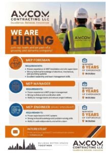 AMCOM Contracting LLC Jobs In Dubai – MEP Foreman, MEP Manager & HVAC ...