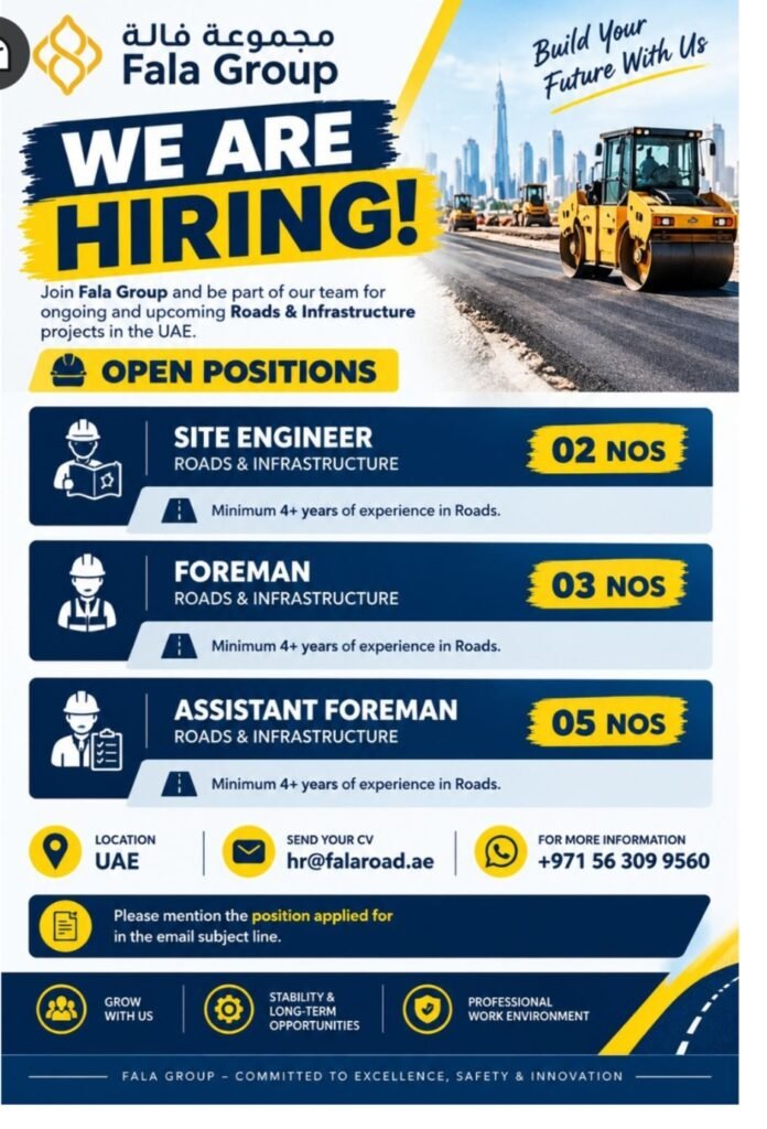 Fala Group UAE Jobs 2026 – Site Engineer, Foreman & Assistant Foreman Vacancies 1 Fala Group