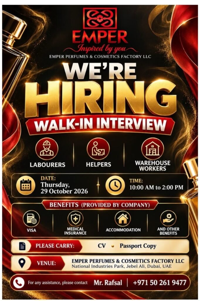Emper Perfumes & Cosmetics Factory LLC Jobs 2026 – Walk-In Interview in Dubai 1 Emper Perfumes & Cosmetics Factory
